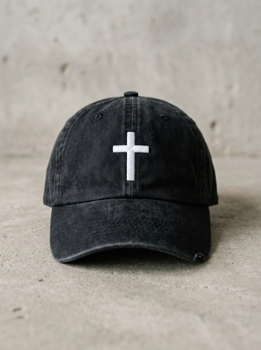 Saved & Sent Embroidered Cross Dad Cap - Washed Black